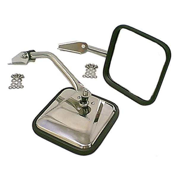 Door Mirror Kit, Convex Glass, Stainless Steel; 55-86 Jeep CJ