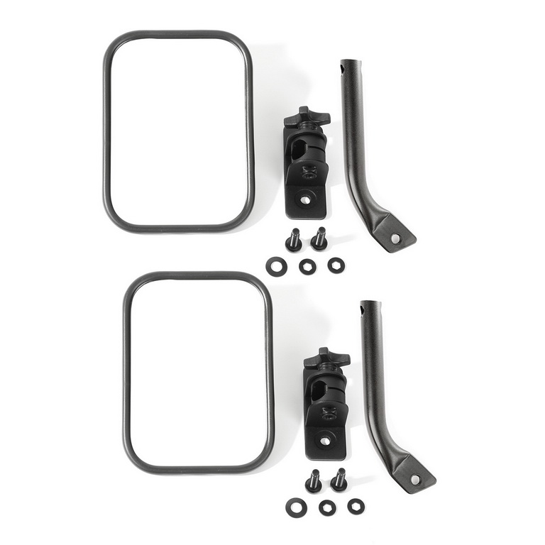 Stubby Trail Mirror, Rectangular Pair, Txt Blk; 97-18 Jeep Wrangler JK