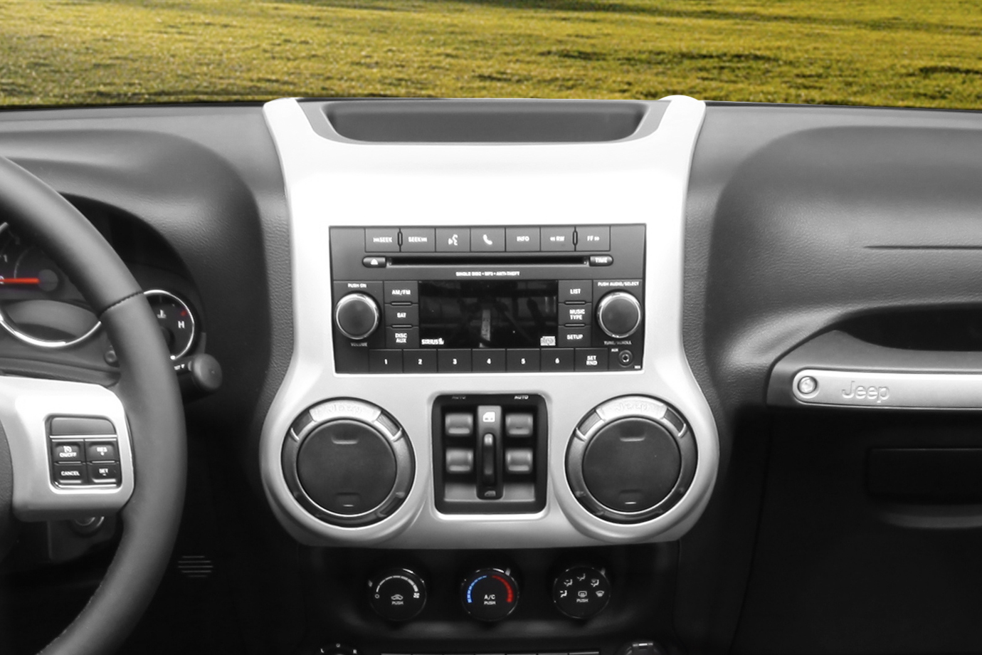 Dashboard Radio Console, Center, Brushed Silver; 11-18 Wrangler JK - 1