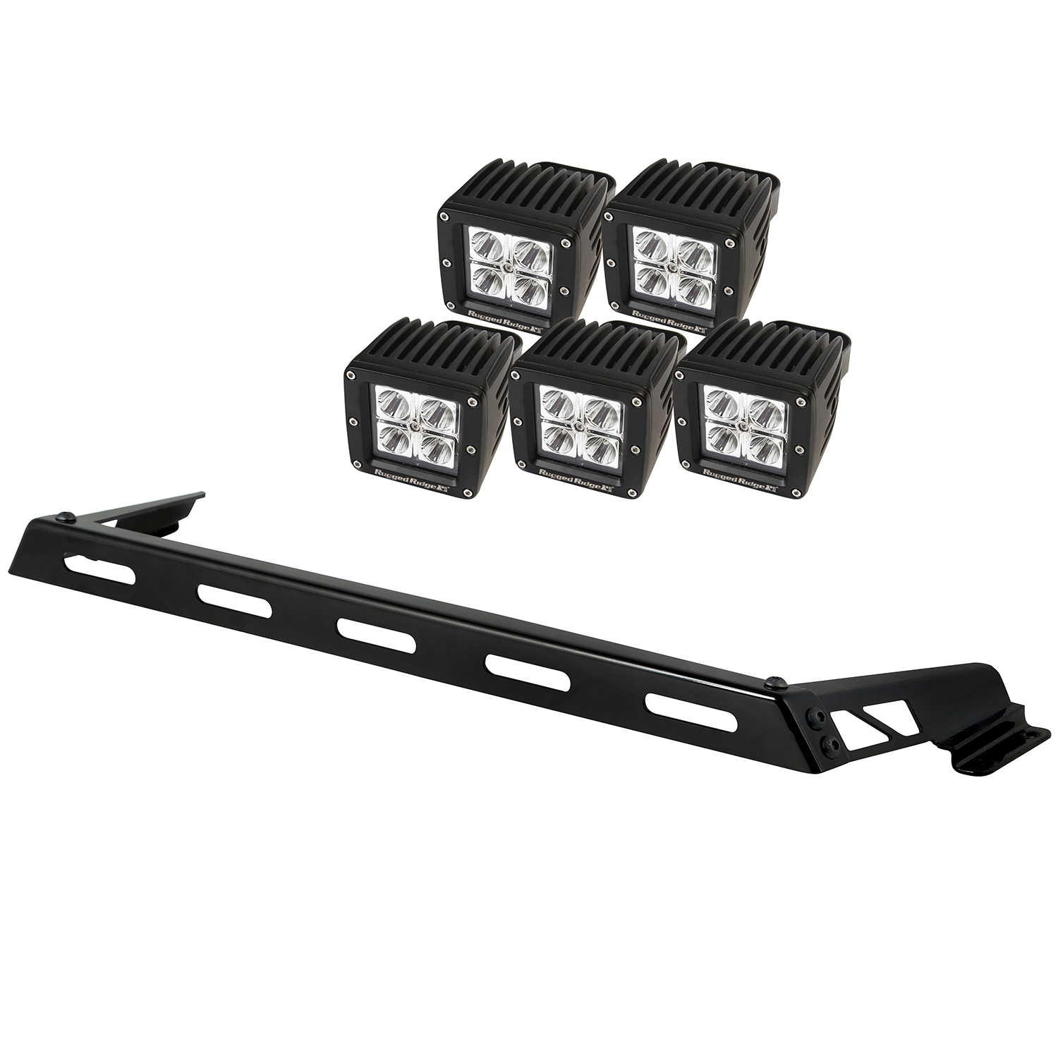 Light Bar Kit, Hood Mounted, 5 Square; 07-18 Jeep Wrangler JK - 1