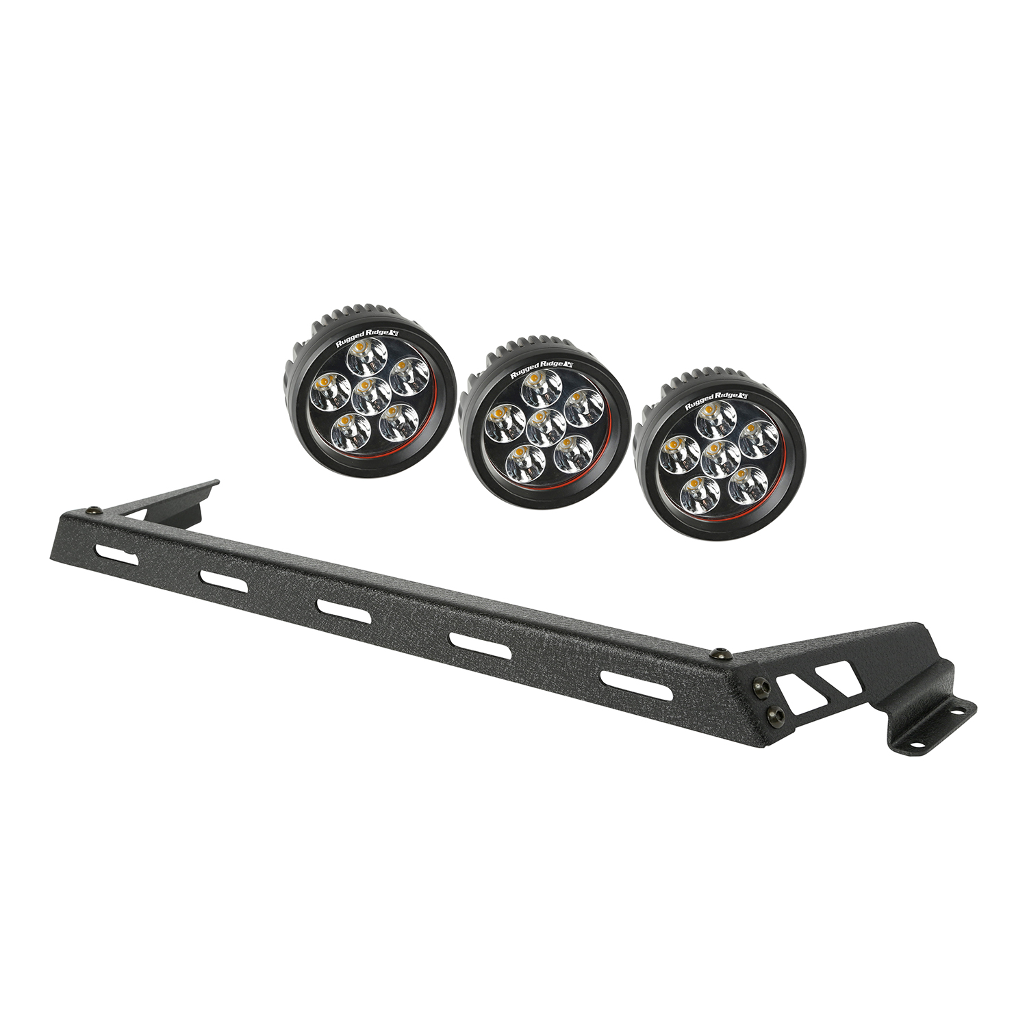 Light Bar Kit, Hood Mounted, Textured Black, 3 Round; 07-18 Wrangler - 1