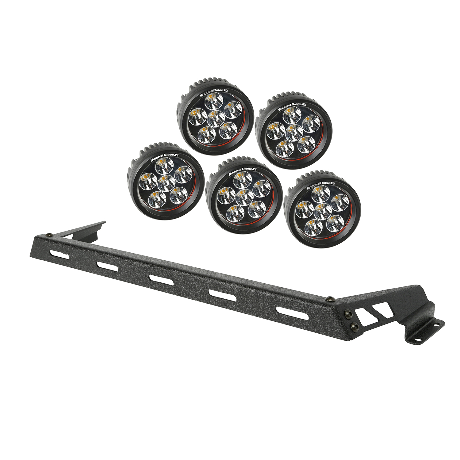 Light Bar Kit, Hood Mounted, Textured Black, 5 Round; 07-18 Wrangler - 1