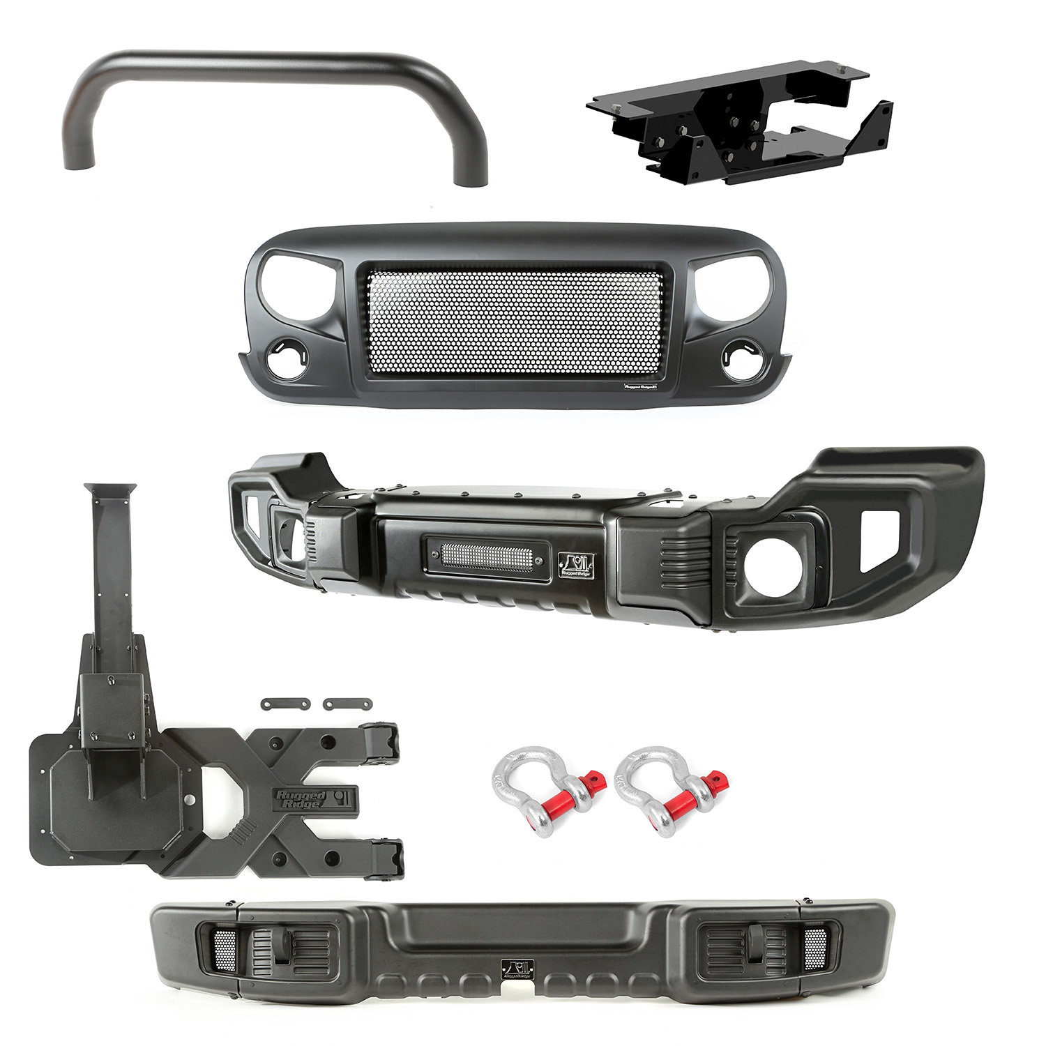 Spartacus Bumper Kit, Over-Rider/Tire Carrier/Grille; 07-18 Wrangler