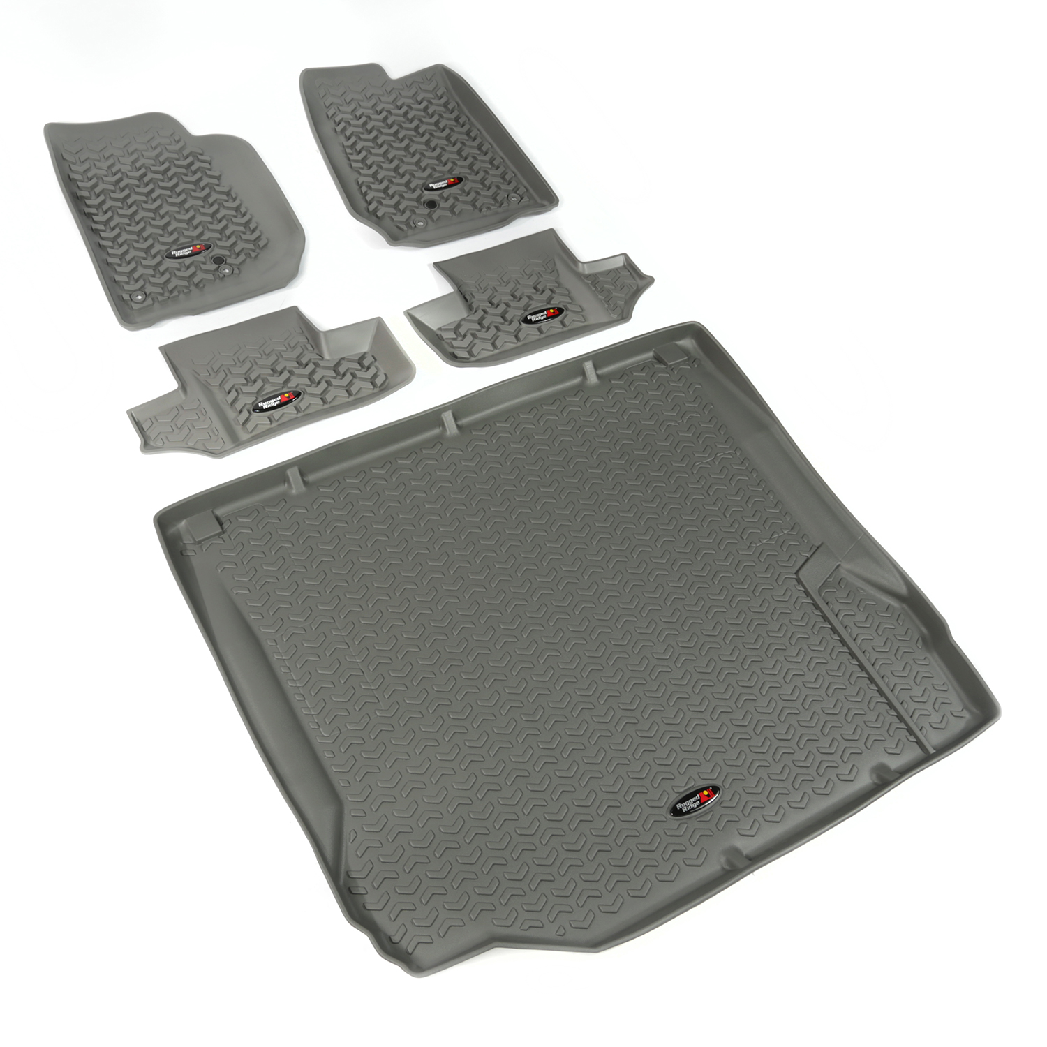 Floor Liner, Front/Rear/Cargo; Gray, 2007-2010 Jeep Wrangler JK  2 Dr - 1