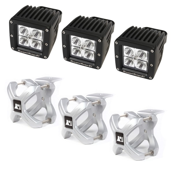 Light Kit, X-Clamp/Square LED, Large, Silver, 6 Pieces