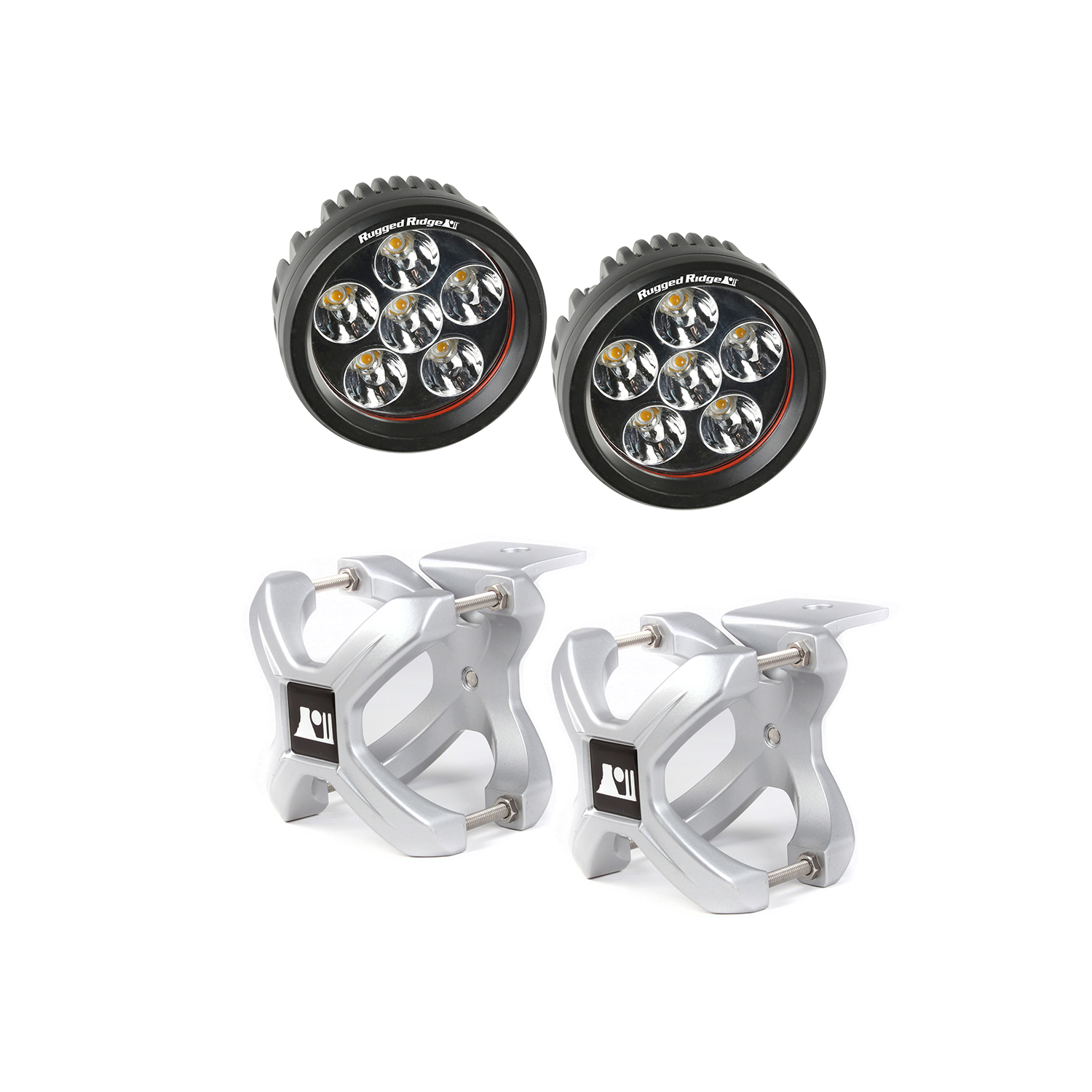 Light Kit, X-Clamp/Round LED, Large, Silver, 4 Pieces