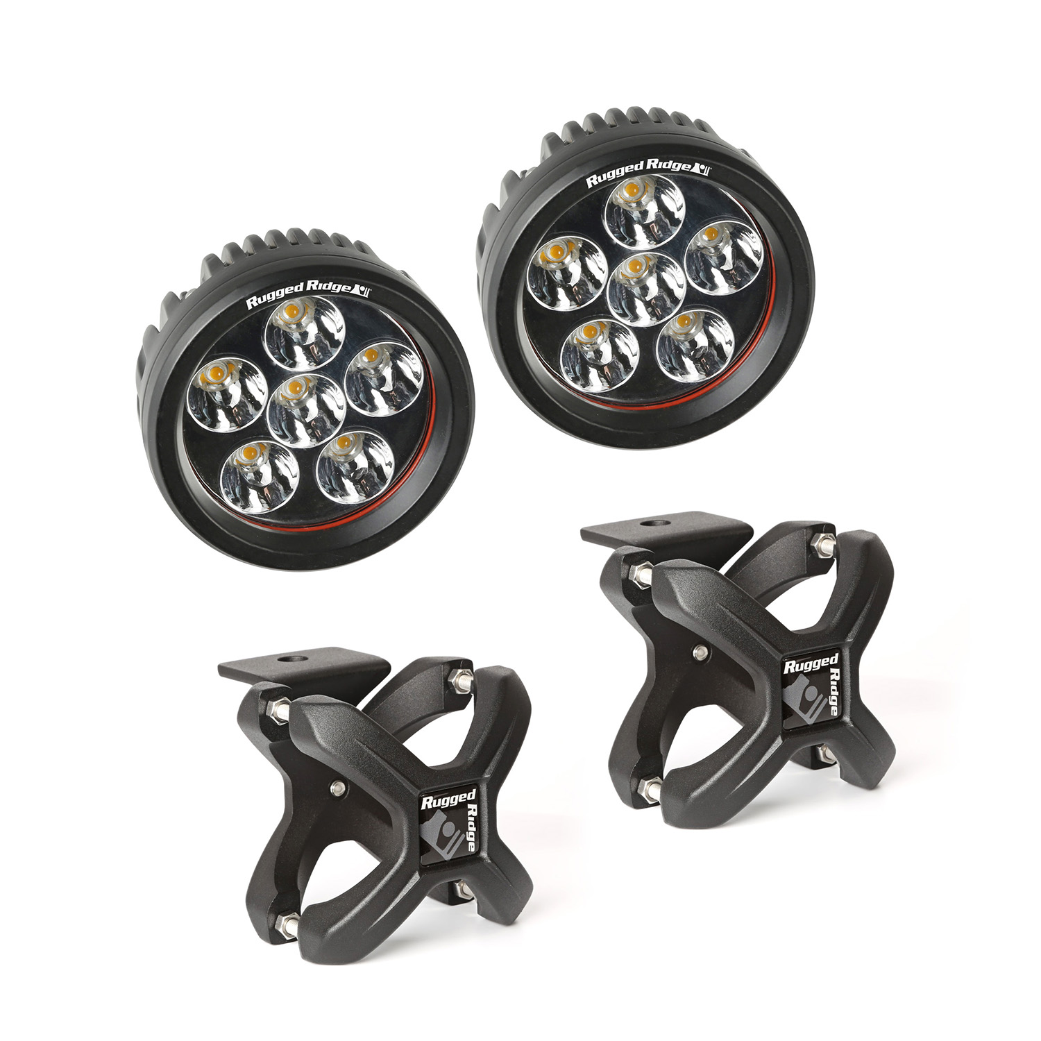 Light Kit, X-Clamp/Round LED, Small, Textured Black, 2 Pieces