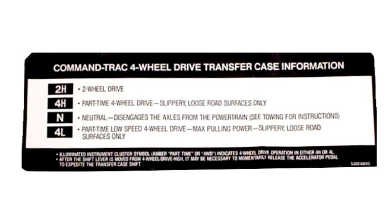 Decal, Transfer Case Sun Visor; 94-98 Jeep - 1