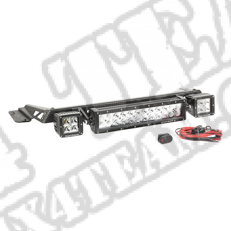 Zestaw pałąka oświetlenia mocowany do maski, czarny, 2x3" kwadratowe lampy LED i 13.5" panel LED; 97-06 Wrangler TJ