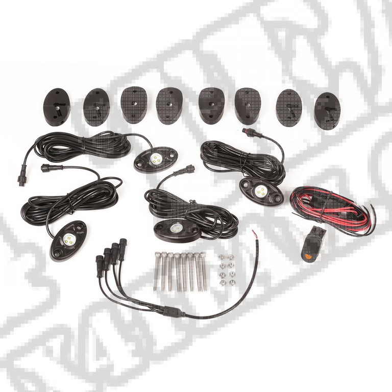 Oświetlenie LED Rock Light Kit z instalacją, 4-elementowe, białe; 07-16 Wrangler JK