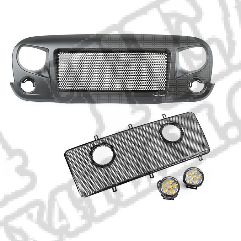 Zestaw grilla Spartan z okrągłymi światłami 3,5" LED ; 07-16 JK