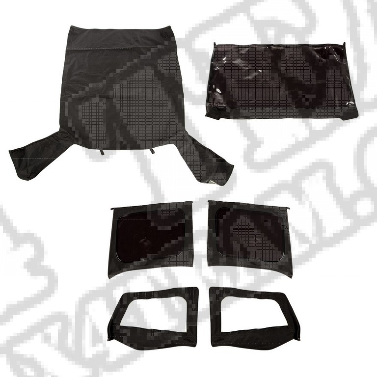 Poszycie plandeki Montana Top, Black Diamond, z drzwiami, przyciemniane okna; 88-95 Jeep Wrangler YJ