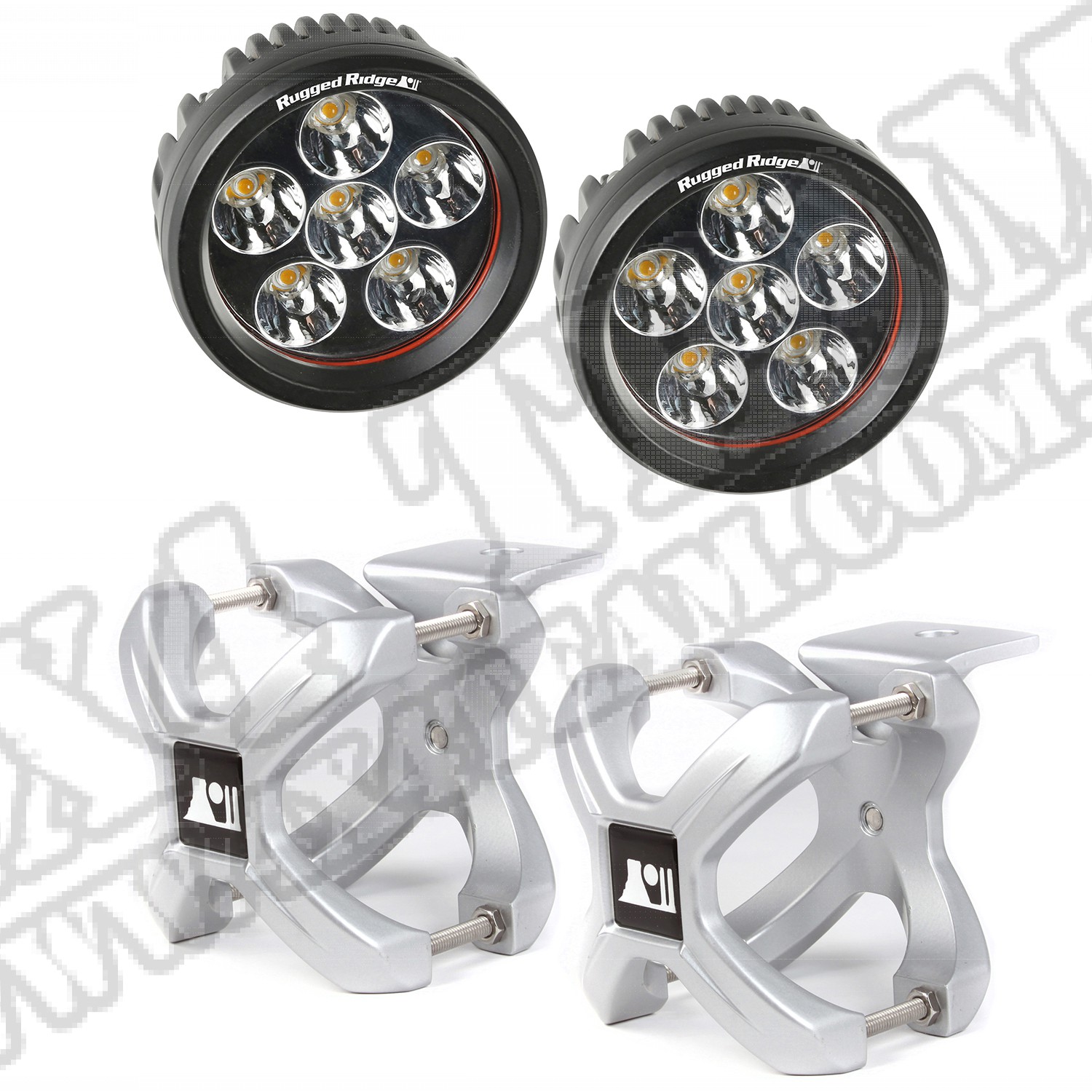 Zestaw uchwyt "X" i okrągły reflektor LED, srebrny, 2 szt