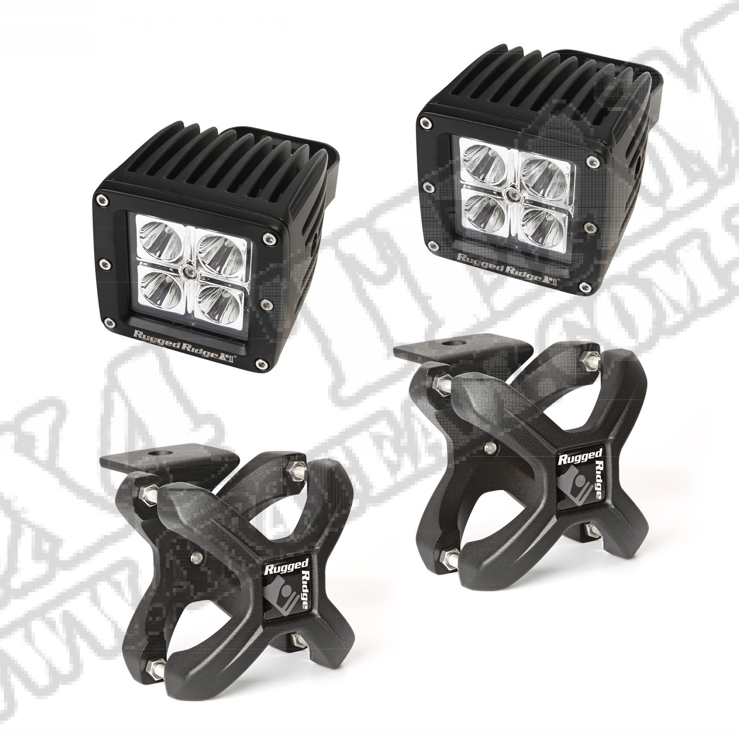 Zestaw uchwyt "X" i kwadratowy reflektor LED, czarna tekstura, 2 szt