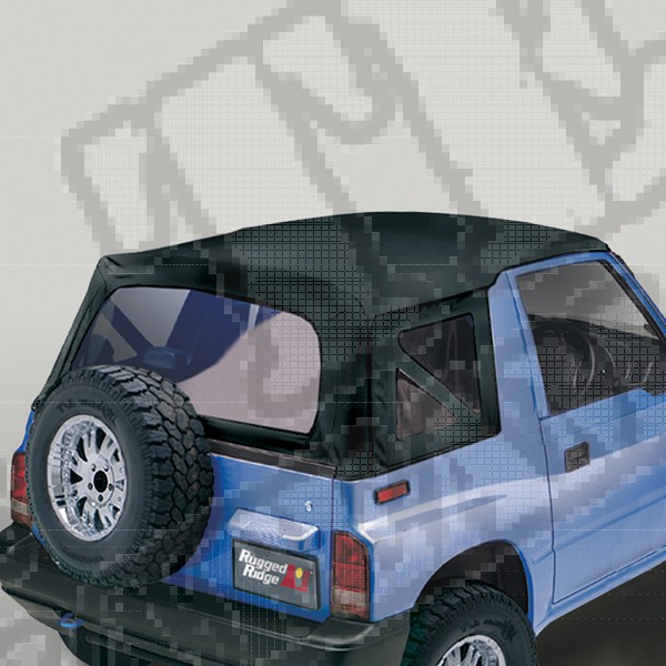 Soft Top, Black Denim, Clear Windows; 95-98 Suzuki Sidekicks