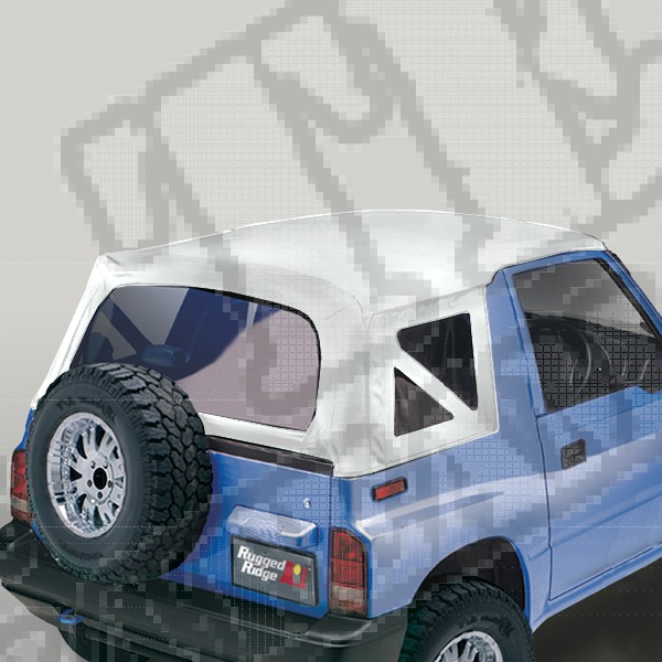 Soft Top, White Denim, Clear Windows; 95-98 Suzuki Sidekicks