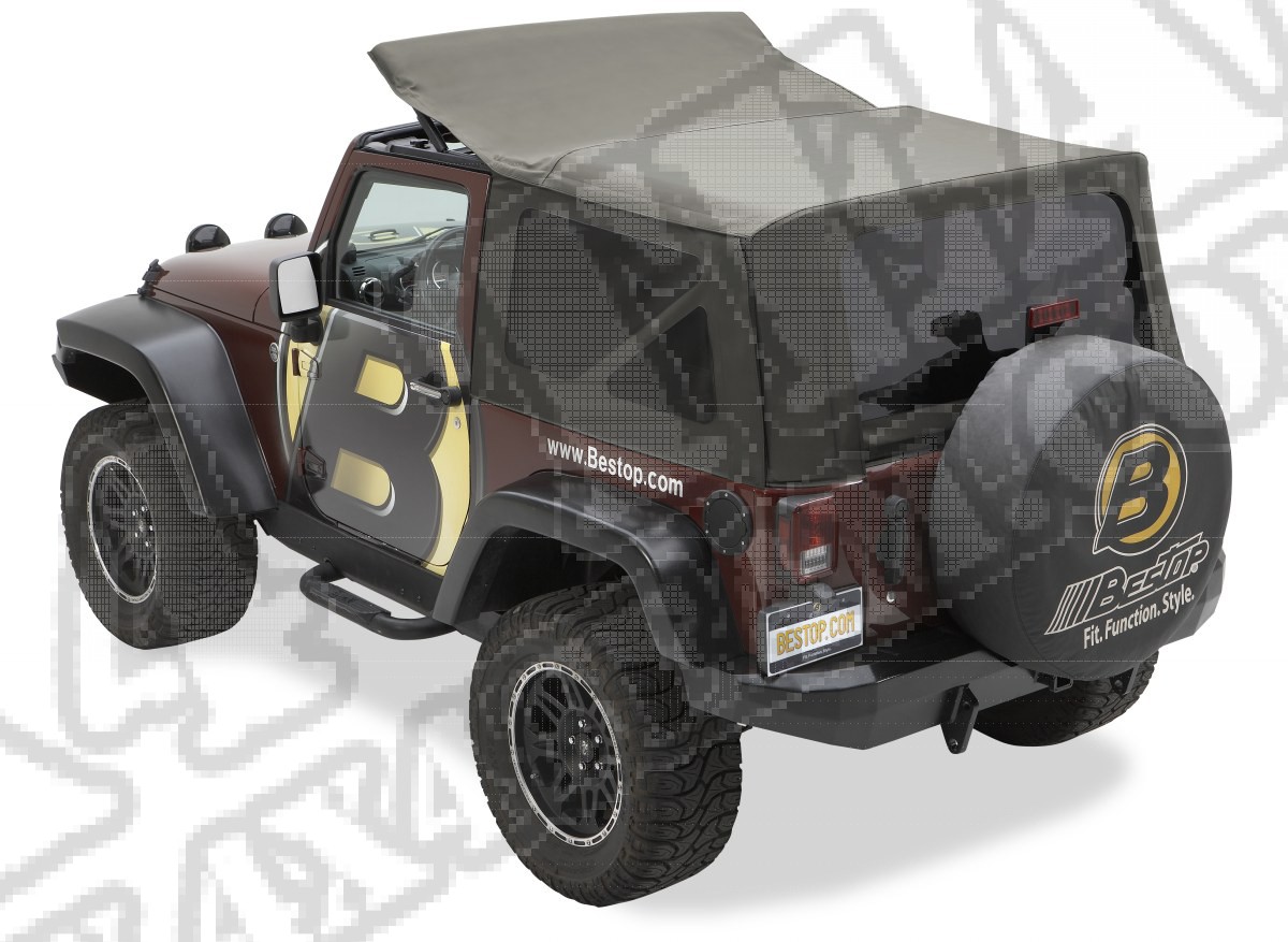 Plandeka LUXURY BLACK TWILL Jeep 07-09 Wrangler 2 drzwiowy bez drzwi; przyciemniane tylne okna, Czarny